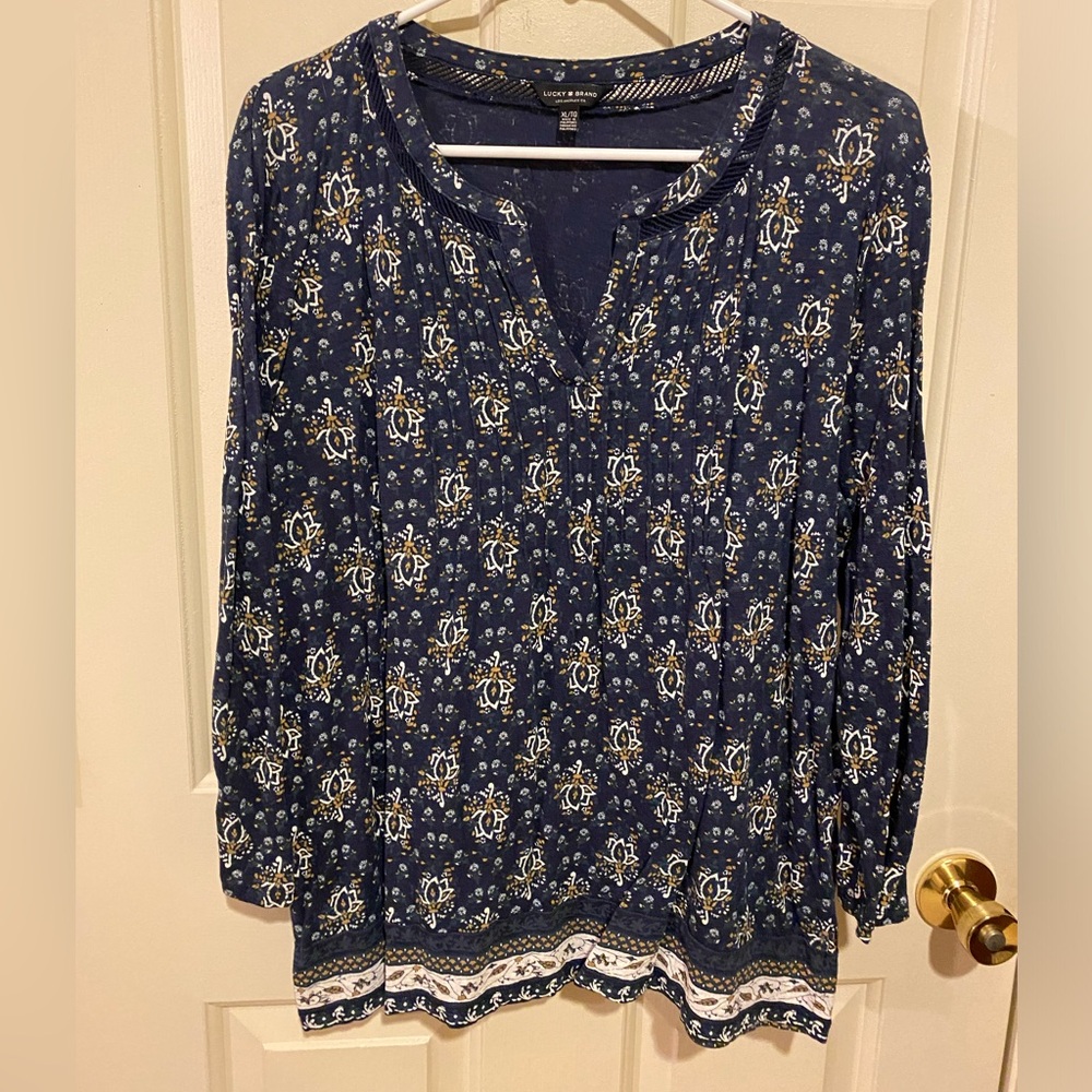 Lucky Brand long-sleeved floral print blouse.